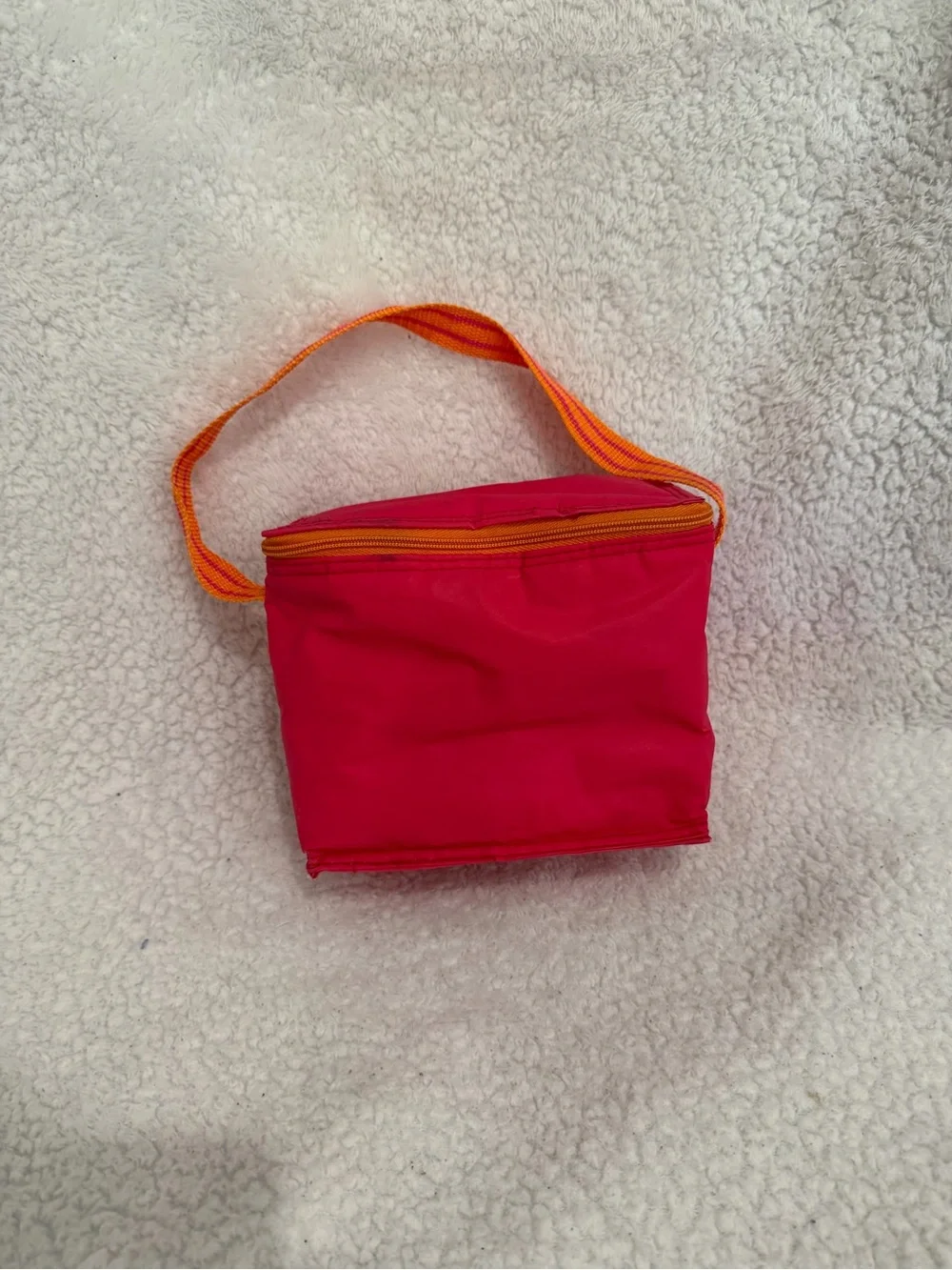 Bright Pink Insulated Lunch Bag with Orange Strap